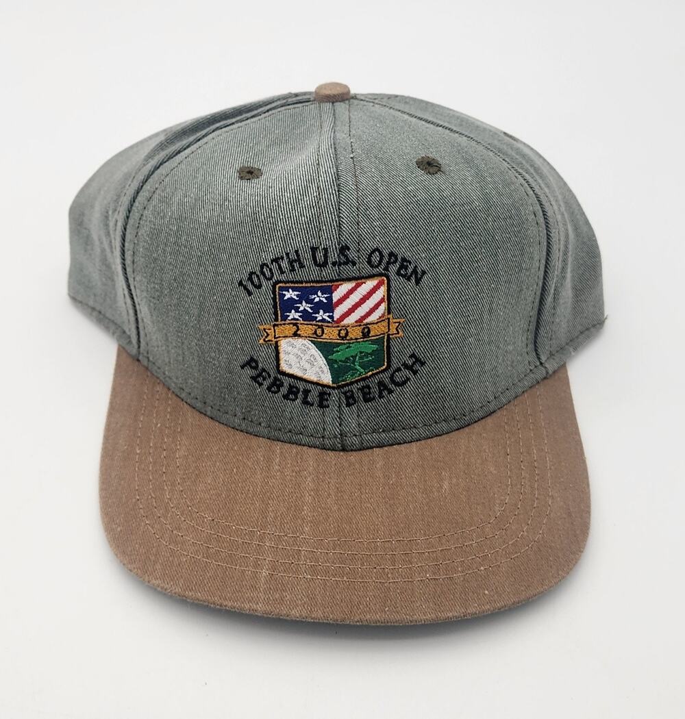 Vintage Golf Cap Hat 100th US Open Pebble Beach Embroidered USA Gray Brown